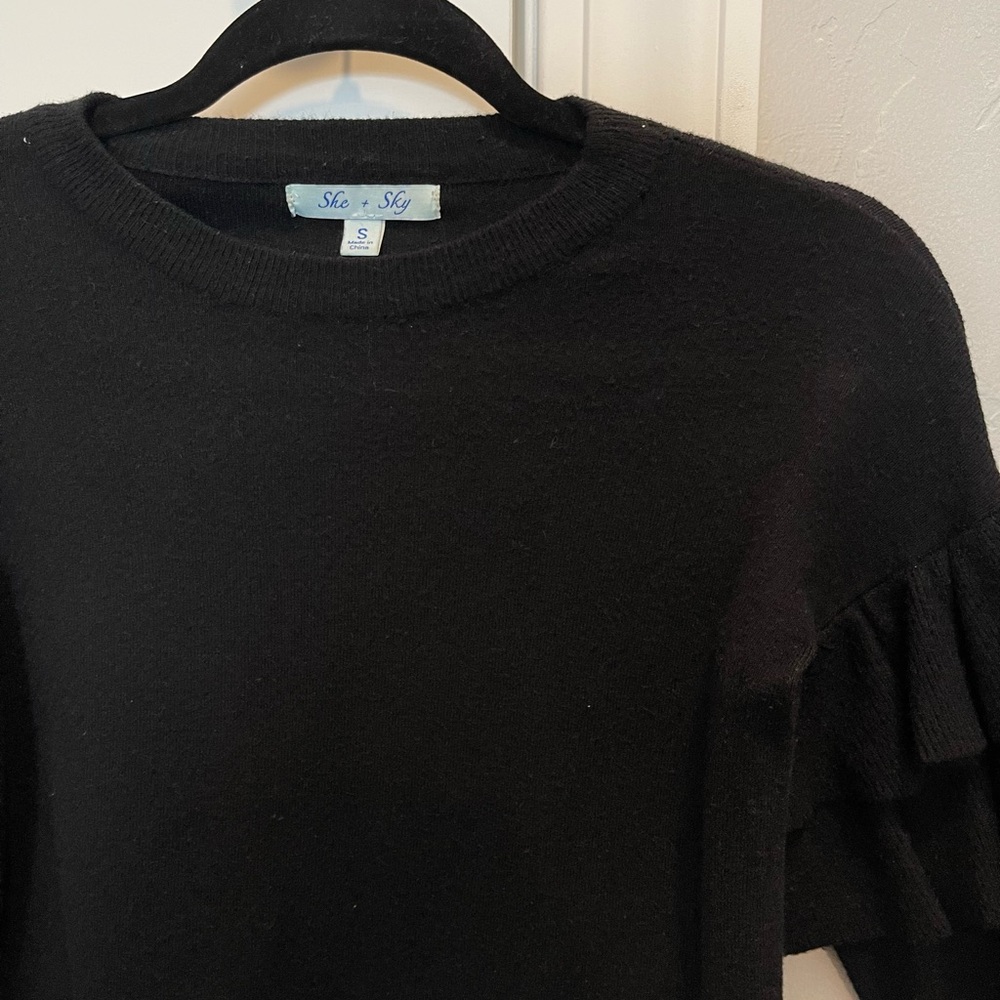 Black Ruffled Sleeve Top - Picture 3 of 3